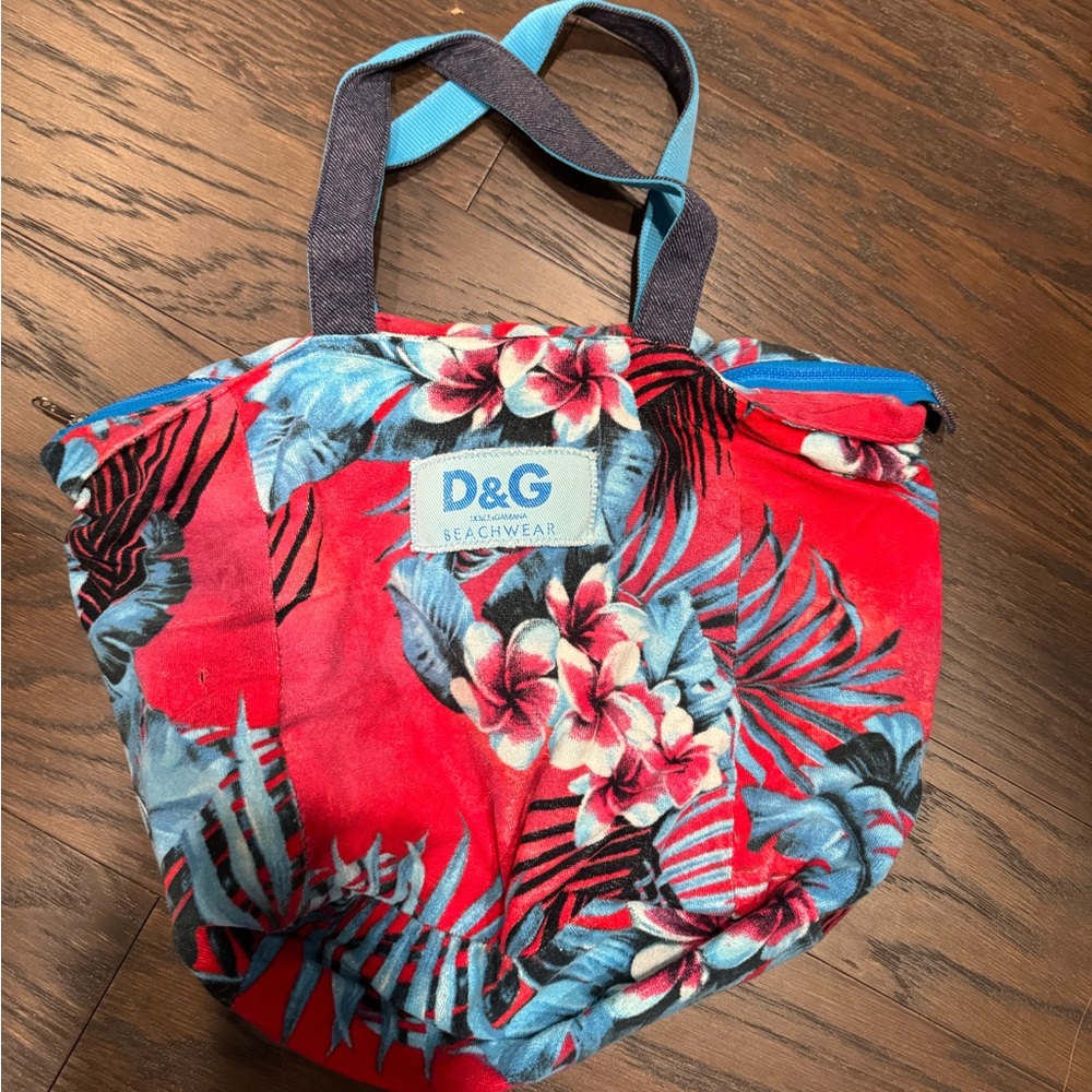 D&G Beachwear Red/Blue Floral Tote Bag